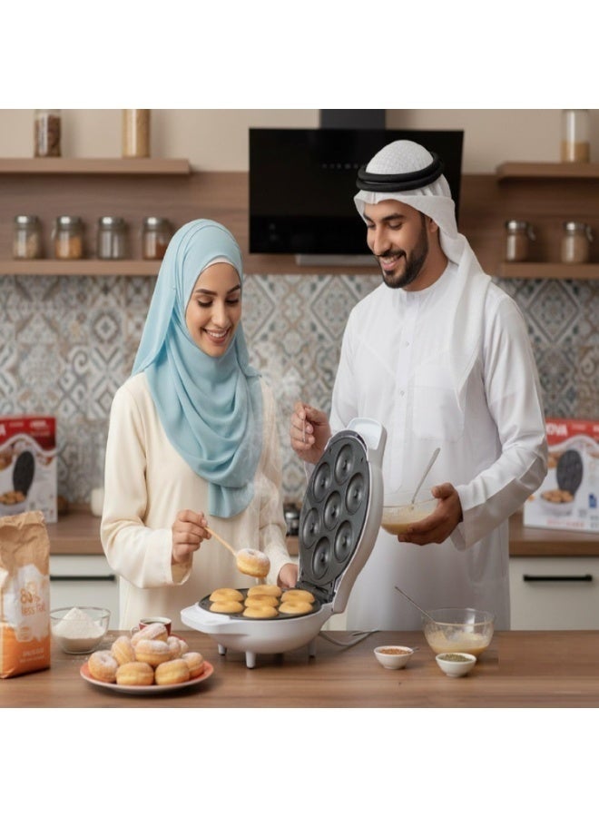 NOVA Electric Donut Maker NT-185DMT 7 Mini Doughnuts Maker Machine 800-1000W Non Stick Plates Fast Heating Cool Touch Handle Indicator Lights Compact Easy Clean Design - Image 4