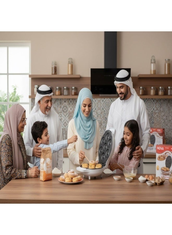 NOVA Electric Donut Maker NT-185DMT 7 Mini Doughnuts Maker Machine 800-1000W Non Stick Plates Fast Heating Cool Touch Handle Indicator Lights Compact Easy Clean Design - Image 5