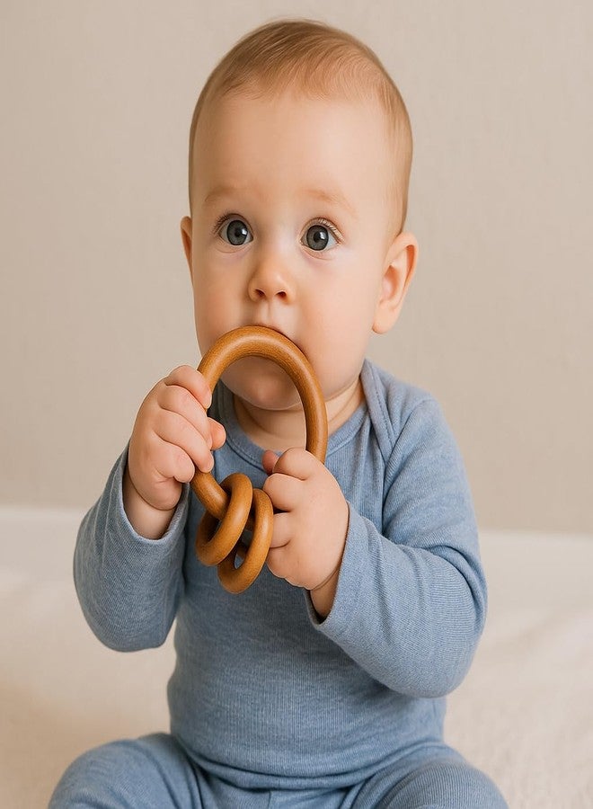 WoCra® Neem Wood Baby Rattle Toys -Combo Pack of 2 | Natural Wooden Teething & Chew Toys for Newborns, Infants & Toddlers | Dumbbell Teether + Teething Ring Rattle | Safe & Non-Toxic Baby Soothers - Image 3