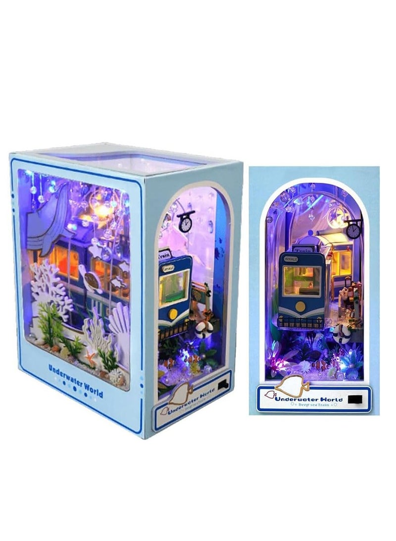 RATSAW DIY Miniature House Kit DIY Dollhouse Booknook Bookshelf Insert Decor DIY Book Nook Kit 3D Wooden Puzzles with Underwater World Theme With Led Lighting for Kids Adults Friends Family - Image 1