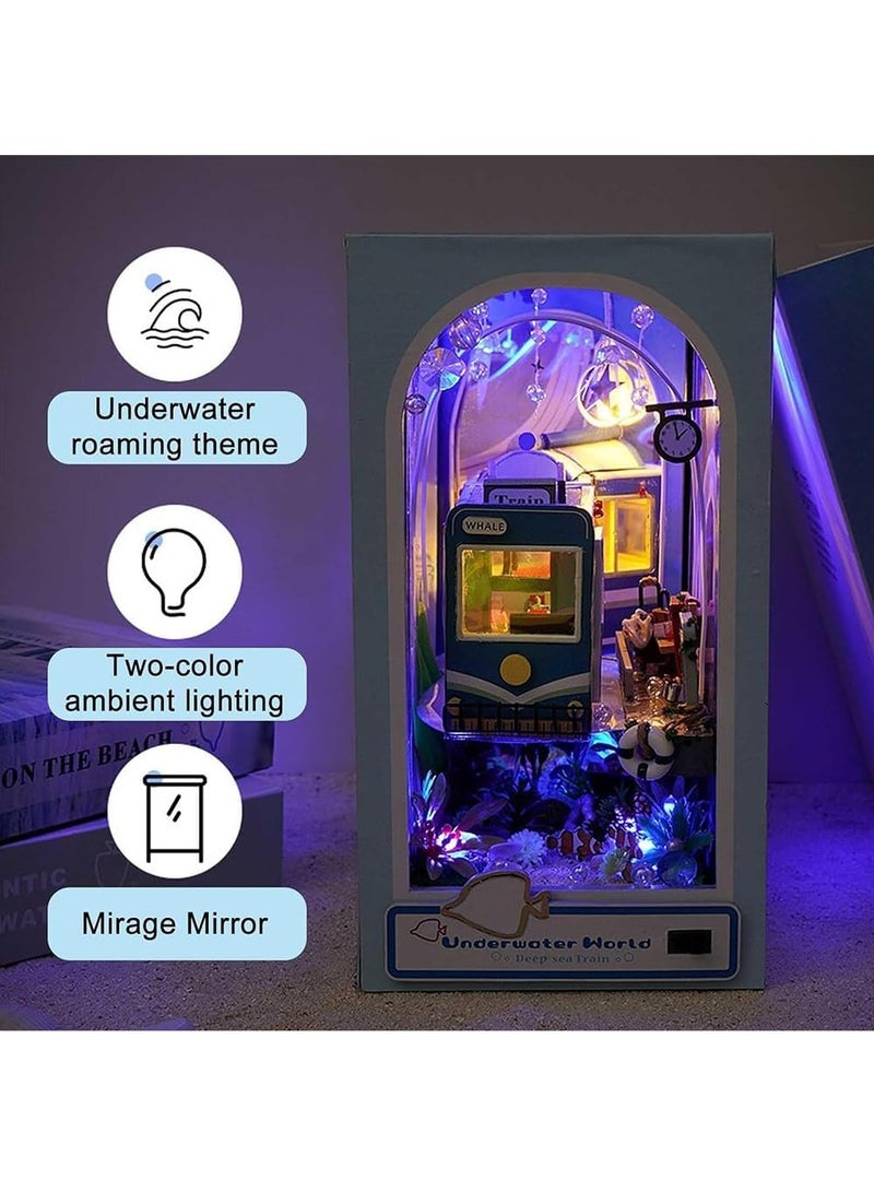 RATSAW DIY Miniature House Kit DIY Dollhouse Booknook Bookshelf Insert Decor DIY Book Nook Kit 3D Wooden Puzzles with Underwater World Theme With Led Lighting for Kids Adults Friends Family - Image 4