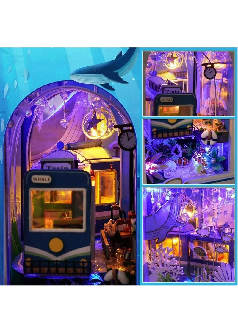 RATSAW DIY Miniature House Kit DIY Dollhouse Booknook Bookshelf Insert Decor DIY Book Nook Kit 3D Wooden Puzzles with Underwater World Theme With Led Lighting for Kids Adults Friends Family - Image 5