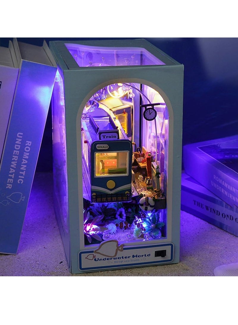 RATSAW DIY Miniature House Kit DIY Dollhouse Booknook Bookshelf Insert Decor DIY Book Nook Kit 3D Wooden Puzzles with Underwater World Theme With Led Lighting for Kids Adults Friends Family - Image 2