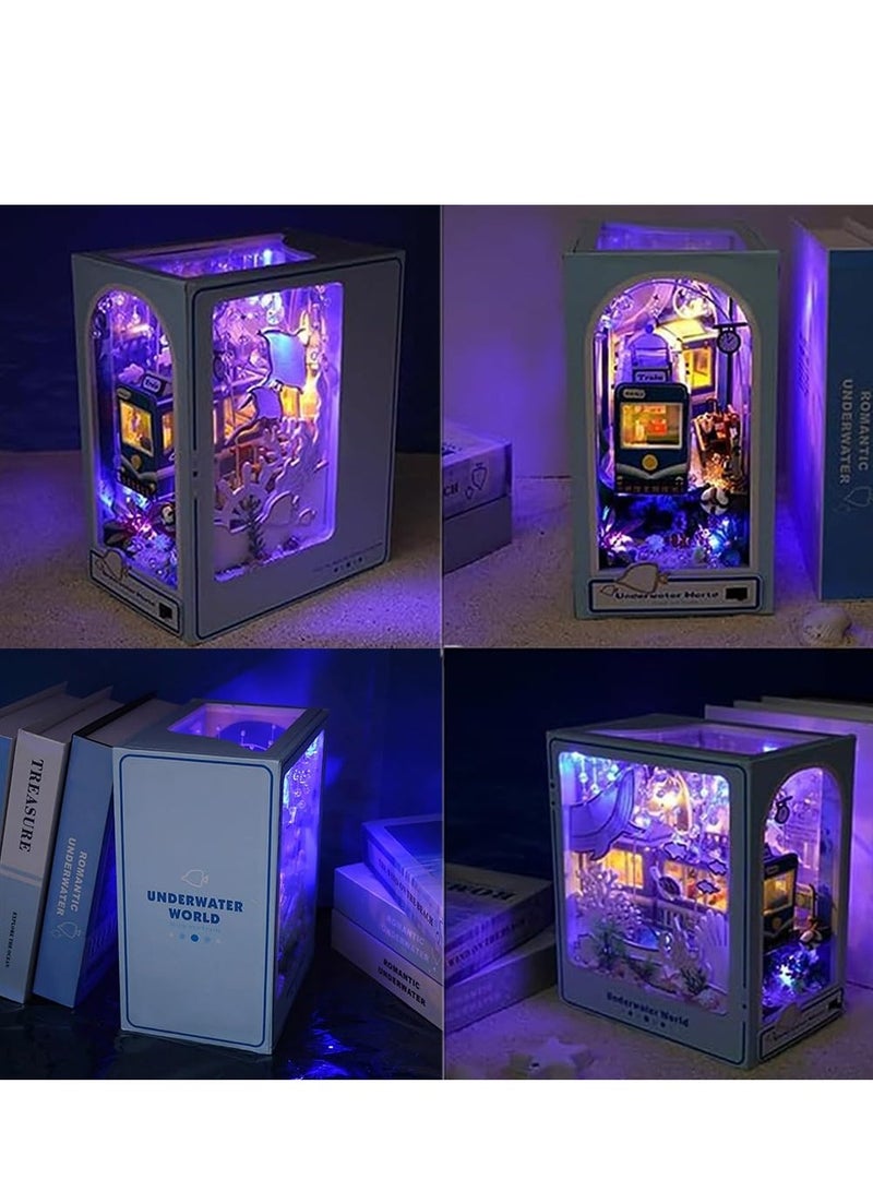 RATSAW DIY Miniature House Kit DIY Dollhouse Booknook Bookshelf Insert Decor DIY Book Nook Kit 3D Wooden Puzzles with Underwater World Theme With Led Lighting for Kids Adults Friends Family - Image 3