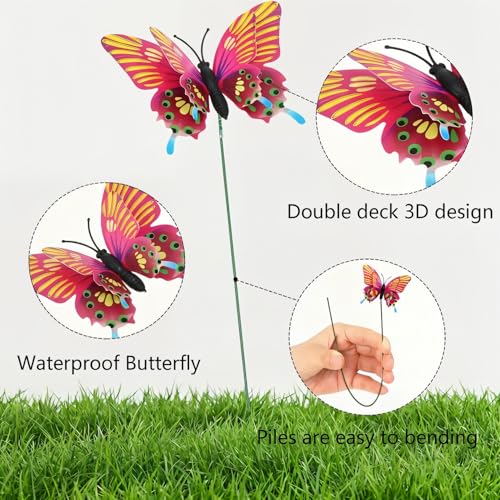 Caiumai Double-Layer Butterfly Garden Posts, 30pcs Colorful Butterfly Decorations for Outdoor Gardens, courtyards, Flower beds, Indoor planters, Party Decorations - Waterproof Material - Image 2