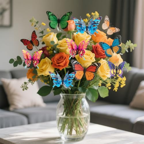 Caiumai Double-Layer Butterfly Garden Posts, 30pcs Colorful Butterfly Decorations for Outdoor Gardens, courtyards, Flower beds, Indoor planters, Party Decorations - Waterproof Material - Image 4