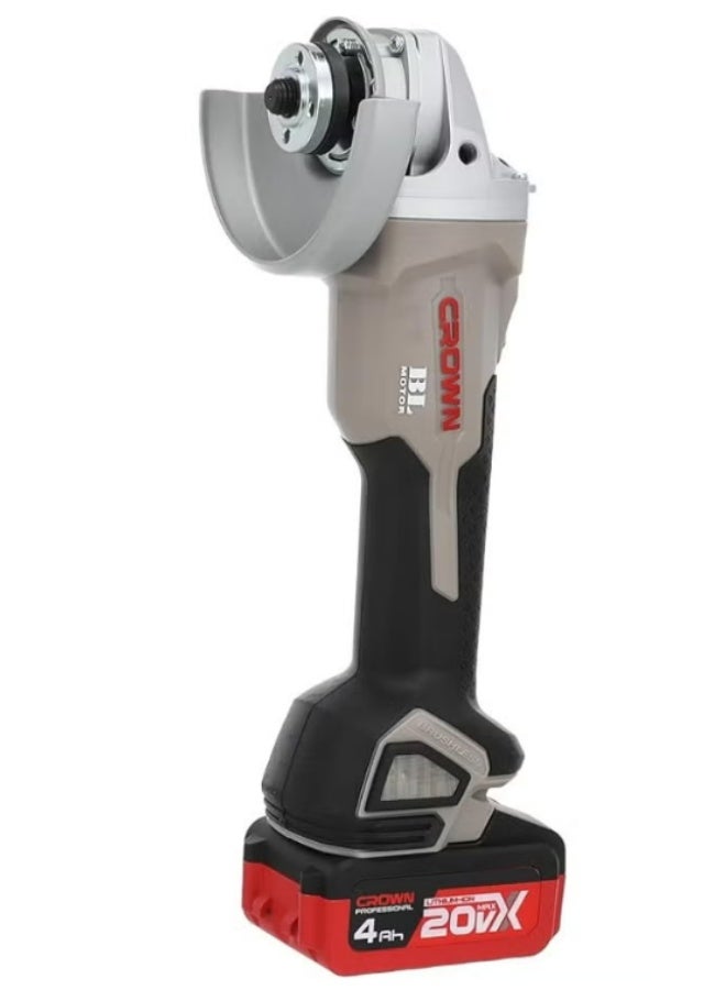 Crown CT23001-125HX-4 BMC Cordless Angle Grinder 20V – 125mm Brushless Power Grinder with 2×4Ah Batteries, Charger & Carrying Case, 8000RPM Metal Cutting & Grinding Tool - Image 3