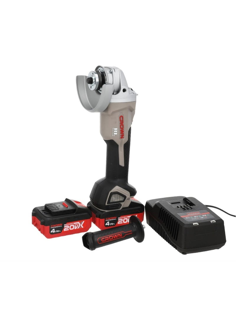 Crown CT23001-125HX-4 BMC Cordless Angle Grinder 20V – 125mm Brushless Power Grinder with 2×4Ah Batteries, Charger & Carrying Case, 8000RPM Metal Cutting & Grinding Tool - Image 4