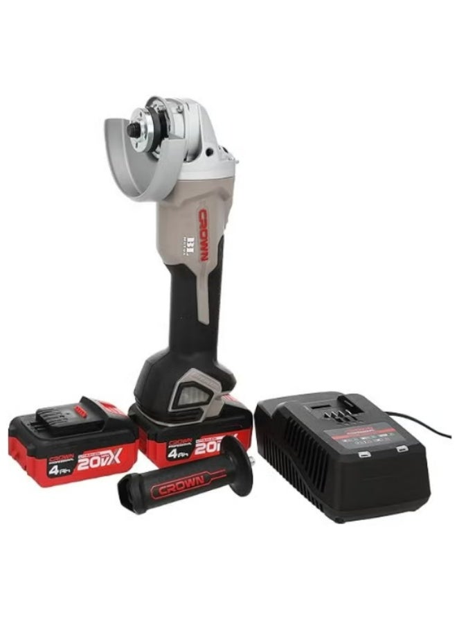 Crown CT23001-125HX-4 BMC Cordless Angle Grinder 20V – 125mm Brushless Power Grinder with 2×4Ah Batteries, Charger & Carrying Case, 8000RPM Metal Cutting & Grinding Tool - Image 2