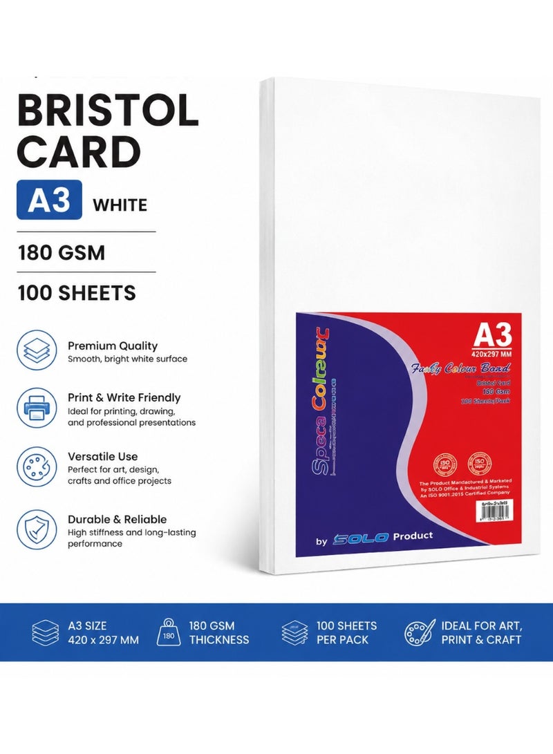 100-Sheet A3 Size Card Stock Bristol Card Paper White 180gsm Thickness