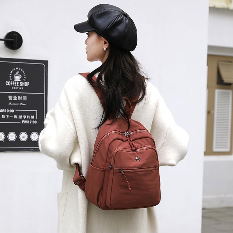 Tanweibago Mini Nylon Women Backpacks,11L Small Ladies backpacks Casual Lightweight Women Shopping Travel Daypack (Y2-Brick Red) - Image 5