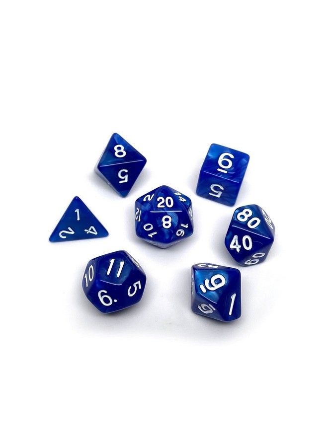 Easy Roller Dice Co. مجموعة نرد متعددة الأوجه بتصميم دوامات الرخام 7 قطع مع نرد D20 و D12 و D10 و D8 و D6 و D4 و D00 (رخام أزرق مع خط أبيض) - Image 2