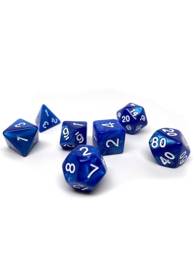 Easy Roller Dice Co. مجموعة نرد متعددة الأوجه بتصميم دوامات الرخام 7 قطع مع نرد D20 و D12 و D10 و D8 و D6 و D4 و D00 (رخام أزرق مع خط أبيض) - Image 3