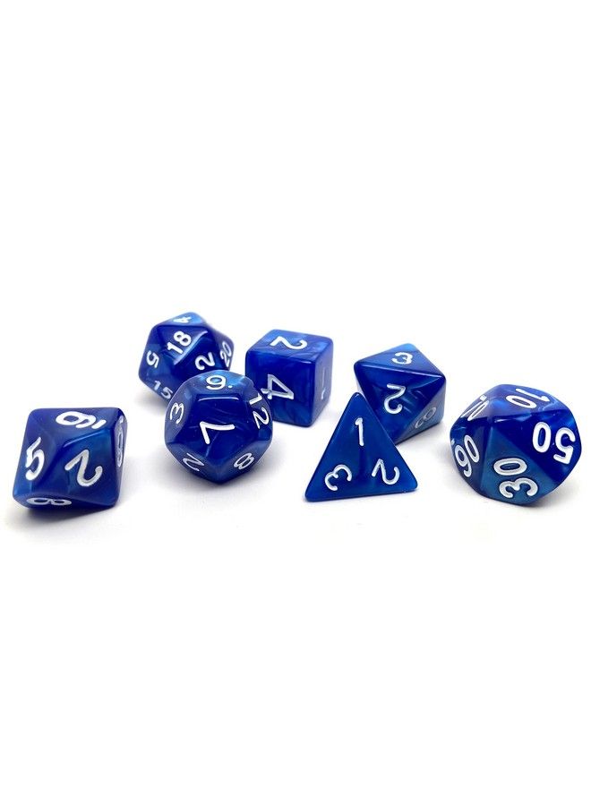 Easy Roller Dice Co. مجموعة نرد متعددة الأوجه بتصميم دوامات الرخام 7 قطع مع نرد D20 و D12 و D10 و D8 و D6 و D4 و D00 (رخام أزرق مع خط أبيض) - Image 4