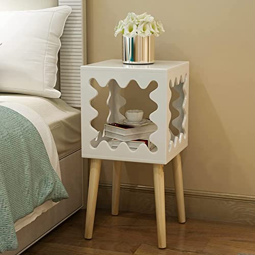 DDS Dream Decor Shoppee طاولة جانبية خشبية من DDS Dream Decor Shoppee - طاولة سرير جميلة - طاولة قهوة بجانب السرير - منظم تخزين لمساحات صغيرة - حامل مجلات مع تخزين - طاولة تخزين مفتوحة (بيضاء) - Image 1