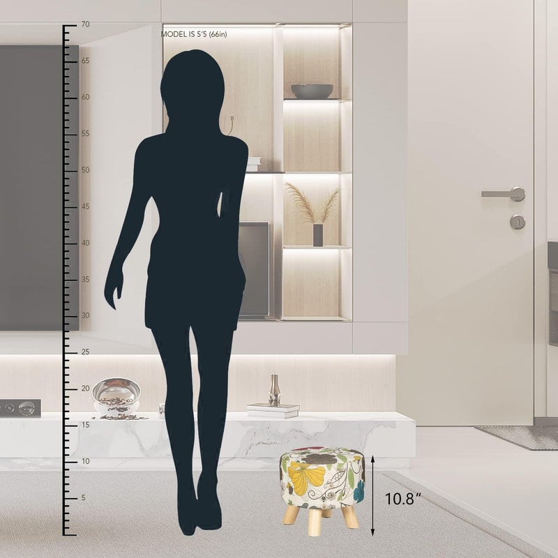 Asense Small Round Ottoman Foot Rest Stool Linen Padded Seat Footstool Ottoman with Anti-Slip Wooden Legs (Flower,Linen) - Image 5