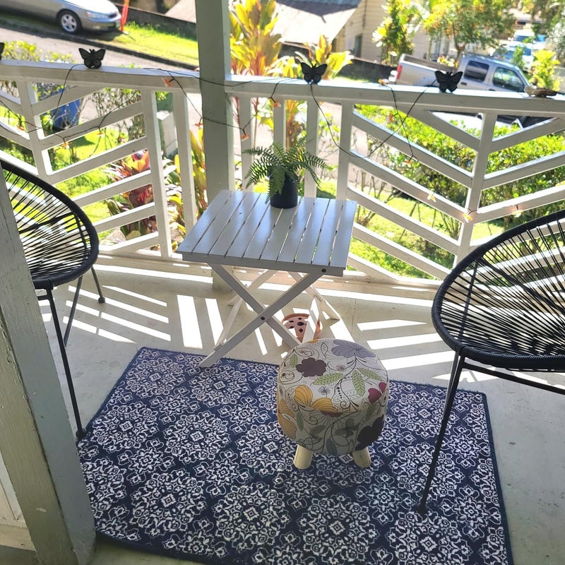 Asense Small Round Ottoman Foot Rest Stool Linen Padded Seat Footstool Ottoman with Anti-Slip Wooden Legs (Flower,Linen) - Image 4