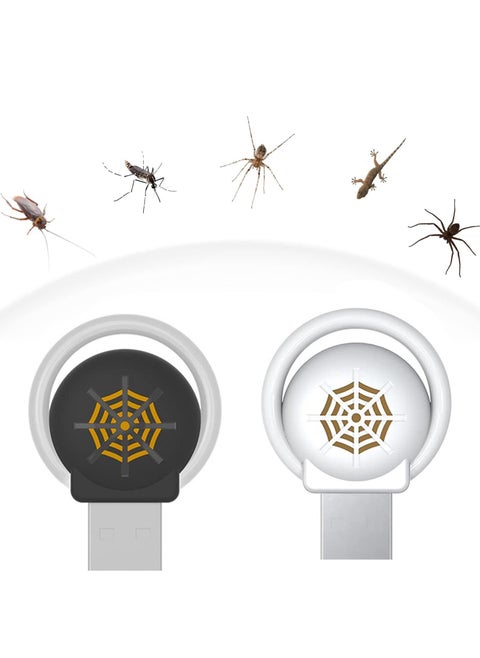 2 Pcs USB Portable Ultrasonic Pest Repeller, Indoor Electronic Plug-in Repeller Eco-Friendly Control 3 Working Modes Car Mosquito Repellent Suitable for Home Office Hotel (Black + White)