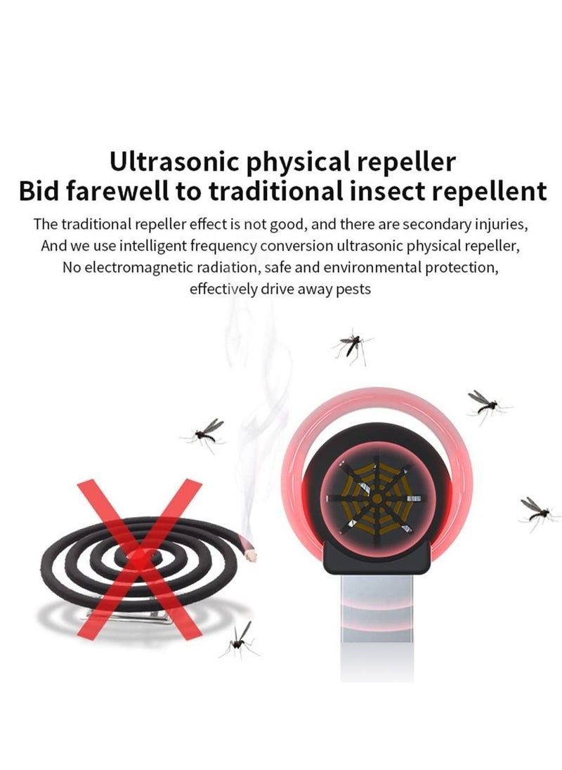 2 Pcs USB Portable Ultrasonic Pest Repeller, Indoor Electronic Plug-in Repeller Eco-Friendly Control 3 Working Modes Car Mosquito Repellent Suitable for Home Office Hotel (Black + White)