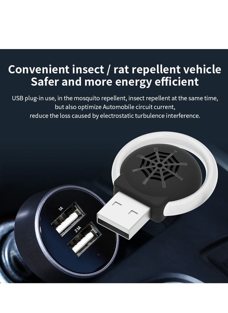 2 Pcs USB Portable Ultrasonic Pest Repeller, Indoor Electronic Plug-in Repeller Eco-Friendly Control 3 Working Modes Car Mosquito Repellent Suitable for Home Office Hotel (Black + White)