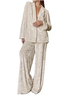 Velvet Two-Piece Loungewear Set, Beige, Long Sleeve Blazer with Wide-Leg Trousers, Plush - pzsku/Z609C6CB62A8457114F7CZ/45/_/1736840130/0da94062-49f5-456e-b251-61bec73a3b6d