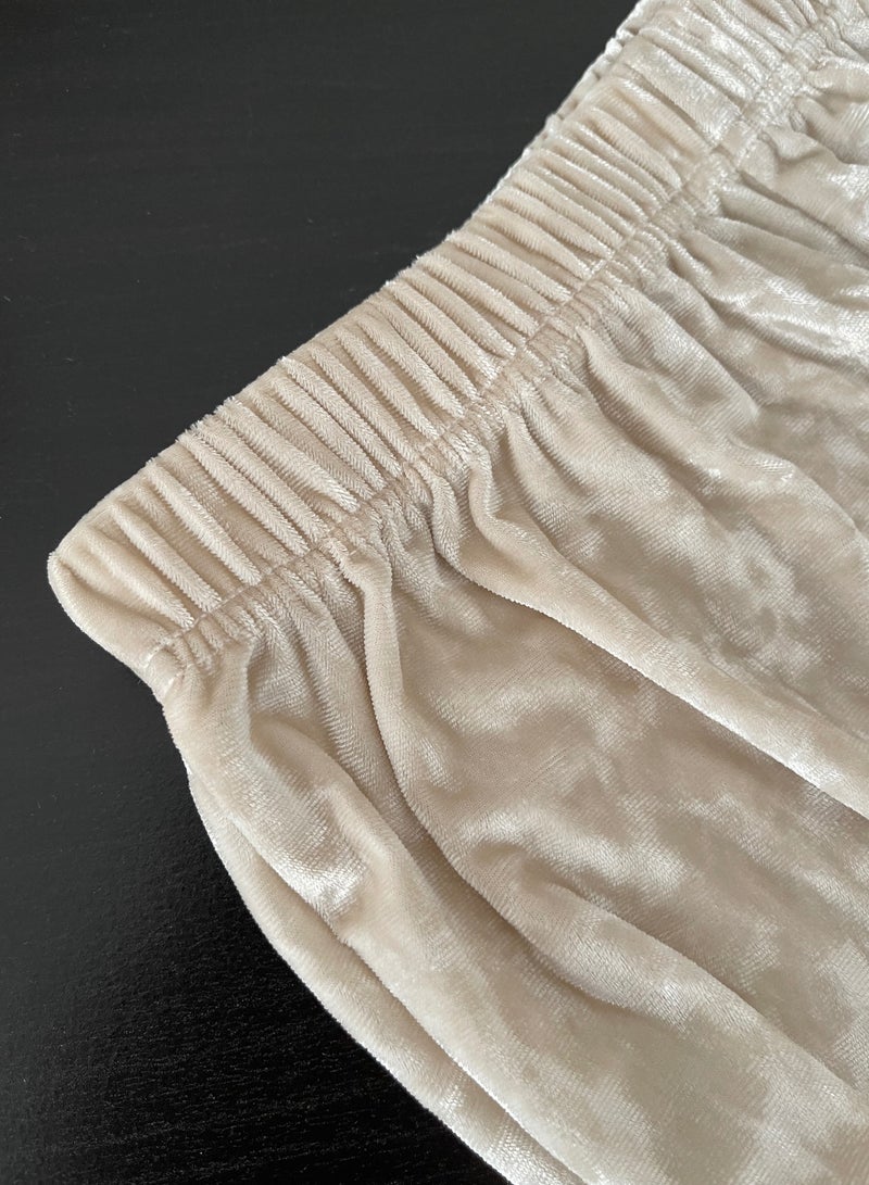 SOLOBUY Velvet Two-Piece Loungewear Set, Beige, Long Sleeve Blazer with Wide-Leg Trousers, Plush - Image 4