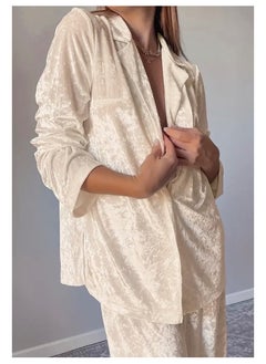 Velvet Two-Piece Loungewear Set, Beige, Long Sleeve Blazer with Wide-Leg Trousers, Plush - pzsku/Z609C6CB62A8457114F7CZ/45/_/1736840272/d7a573b5-8c52-4ca3-9a72-6b95507e371f