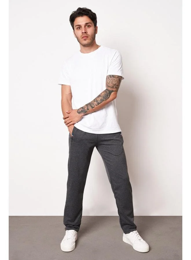 mmetalic Anthracite Men’s Straight-Leg Relaxed-Fit Sweatpants with Zipper Pocket Embroidery Detail.
