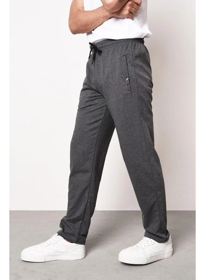 mmetalic Anthracite Men’s Straight-Leg Relaxed-Fit Sweatpants with Zipper Pocket Embroidery Detail.