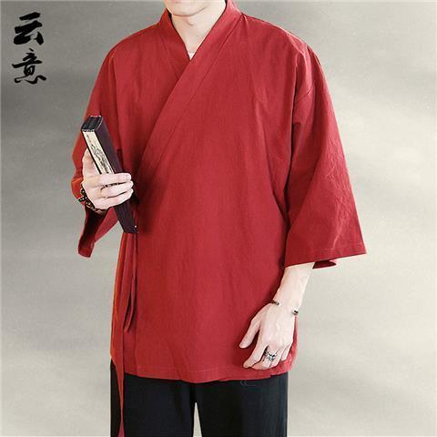 Summer Lightweight Kimono-Style Mens Cardigan wine red 906