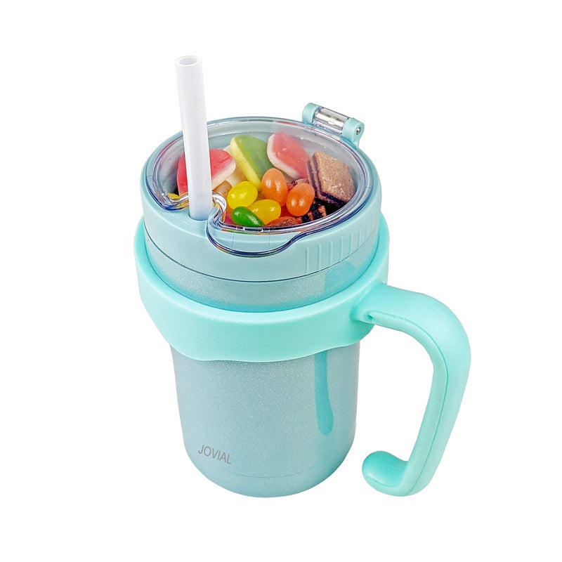 JOVIAL All In One Insulated Snack and Drink Cup 12 Oz-Glitter Aqua - Image 2