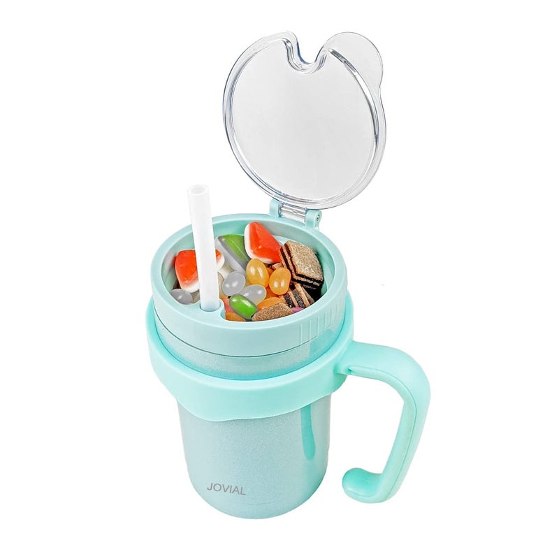 JOVIAL All In One Insulated Snack and Drink Cup 12 Oz-Glitter Aqua - Image 4