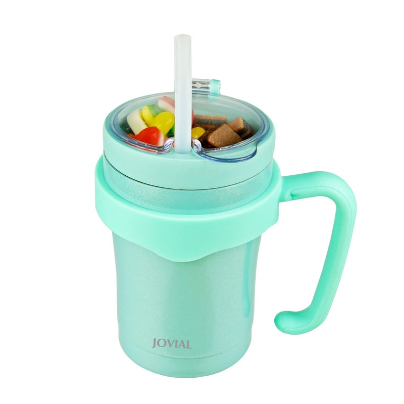 JOVIAL All In One Insulated Snack and Drink Cup 12 Oz-Glitter Aqua - Image 1
