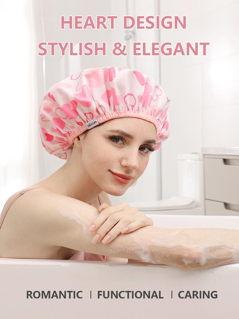 Years Calm Shower Caps For Women Reusable Waterproofï¼ŒPattern And Solid Color Dual-Layer Design For Dual-Layer Usableï¼ŒProtects Hair In Shower, Spa, Cooking, Clean & Travel (Pink, Extra Large) - Image 5