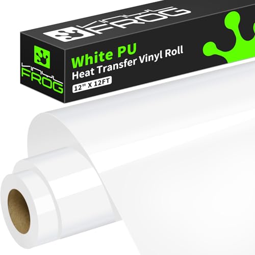 VINYL FROG Heat Transfer Vinyl Roll HTV Vinyl - 12" x12ft White Iron on Vinyl for T-Shirts, Heat Press Vinyl for DIY Craft Designs (White) - Image 1