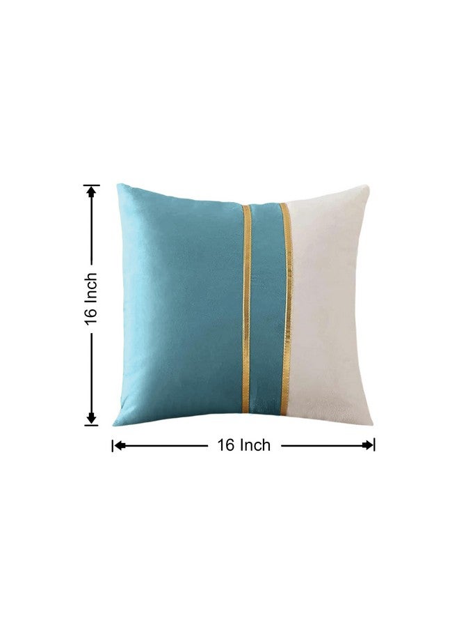 AEROHAVEN™ Set of 2 Premium Velvet with Gold Stripes Decorative Throw Pillow/Cushion Covers with Invisible Zipper - (16 x 16 Inch, Aqua) - Image 3