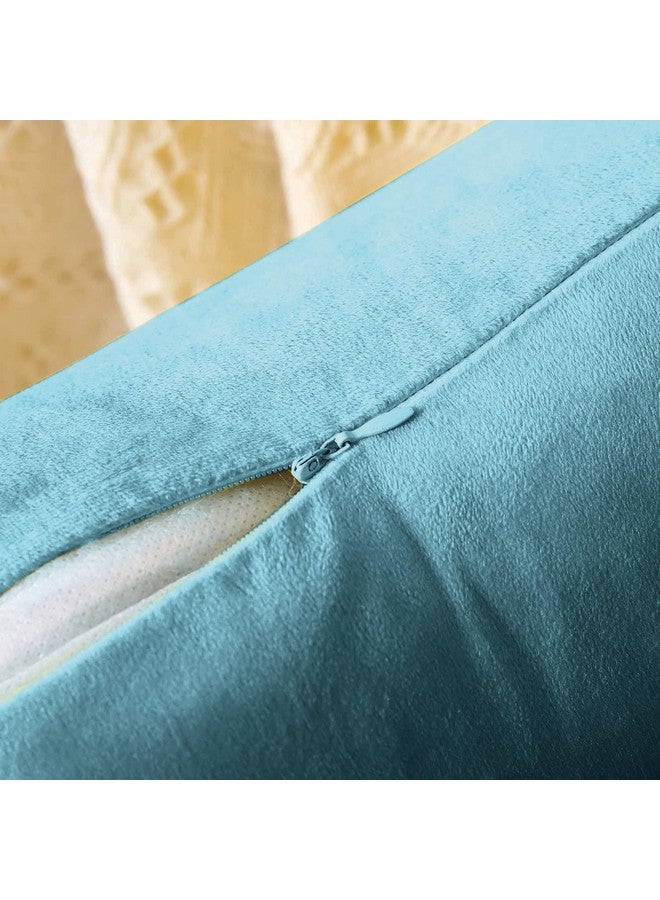 AEROHAVEN™ Set of 2 Premium Velvet with Gold Stripes Decorative Throw Pillow/Cushion Covers with Invisible Zipper - (16 x 16 Inch, Aqua) - Image 5