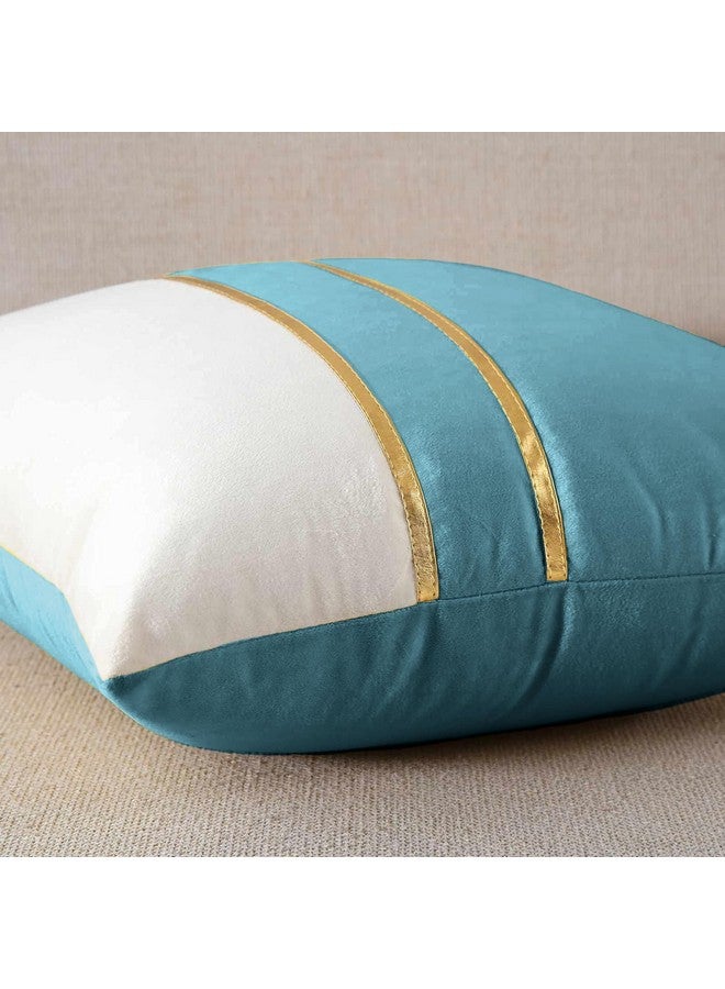AEROHAVEN™ Set of 2 Premium Velvet with Gold Stripes Decorative Throw Pillow/Cushion Covers with Invisible Zipper - (16 x 16 Inch, Aqua) - Image 2