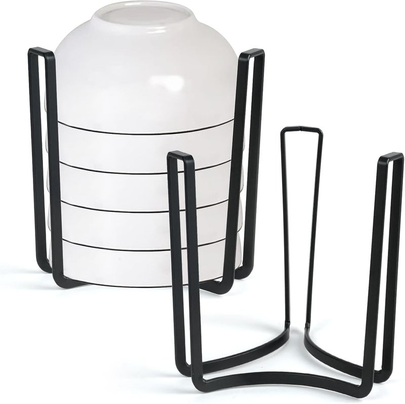 DIBALIYI 2 Pcs Bowl Rack for Kitchen Cutlery Metal Dish Rack Black Plate Holders Drain Rack Multifunctional Dinnerware Organizer for Drawer Countertop Cabinet Shelf Cupboard - Image 1