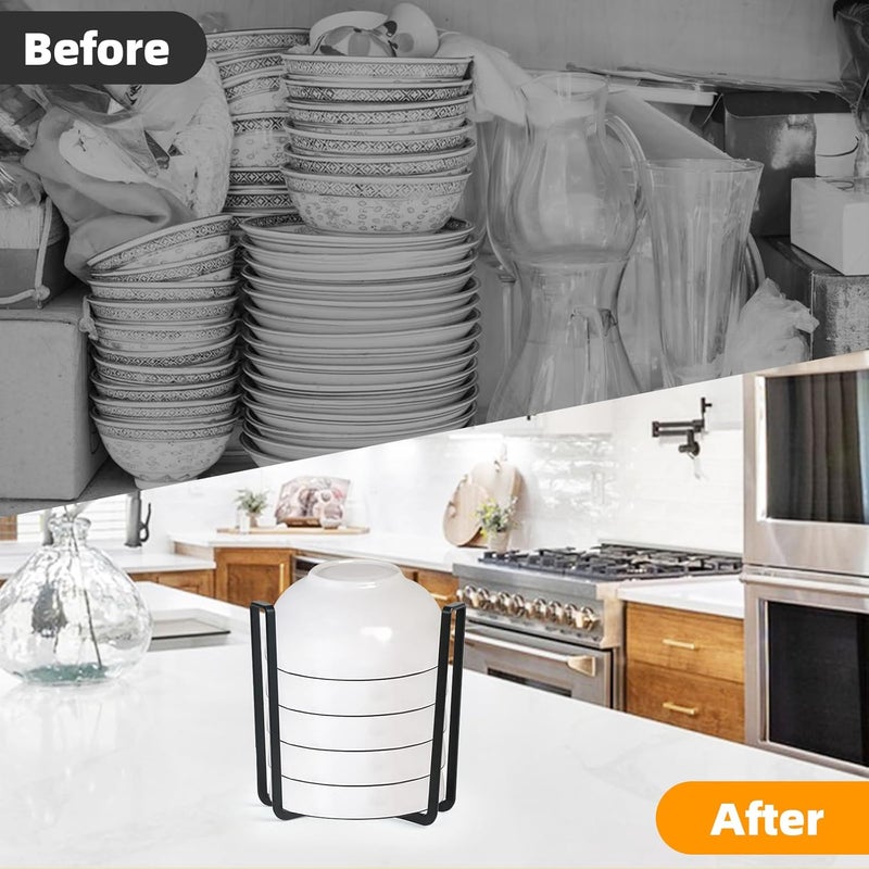 DIBALIYI 2 Pcs Bowl Rack for Kitchen Cutlery Metal Dish Rack Black Plate Holders Drain Rack Multifunctional Dinnerware Organizer for Drawer Countertop Cabinet Shelf Cupboard - Image 3