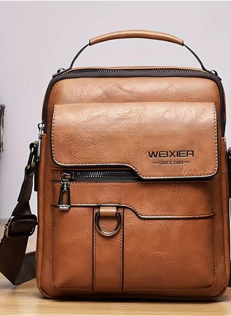 WEIXIER Men's Genuine Leather Messenger Bag Shoulder Bag Vintage Handbag Business Bag  - Image 1
