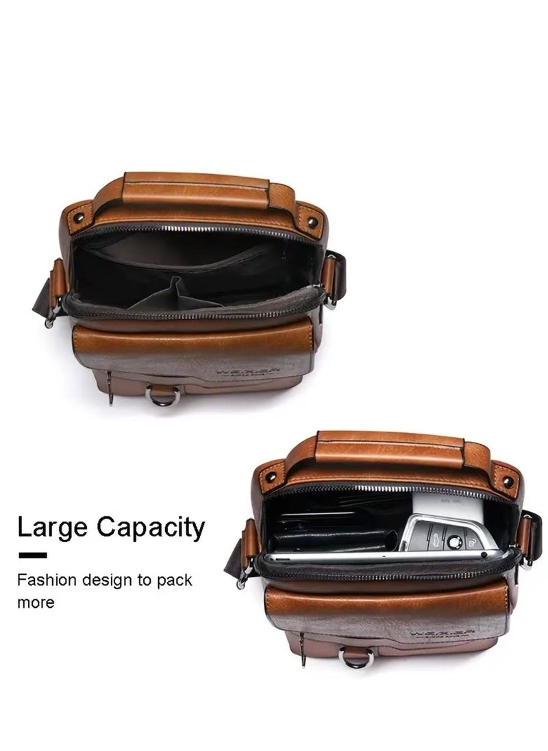 WEIXIER Men's Genuine Leather Messenger Bag Shoulder Bag Vintage Handbag Business Bag  - Image 2