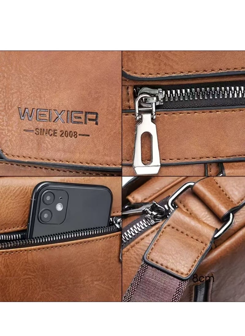 WEIXIER Men's Genuine Leather Messenger Bag Shoulder Bag Vintage Handbag Business Bag  - Image 3