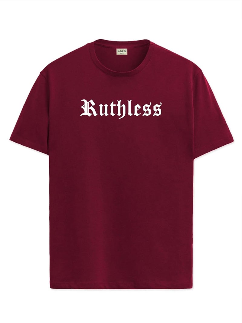 adro تي شيرت ADRO للرجال بطباعة جرافيك جريئة باللون الماروني - تي شيرت قطن فاخر بقصة عنق دائرية - Image 1