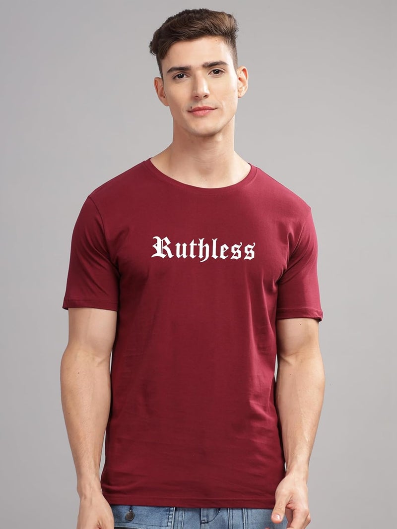 adro تي شيرت ADRO للرجال بطباعة جرافيك جريئة باللون الماروني - تي شيرت قطن فاخر بقصة عنق دائرية - Image 3