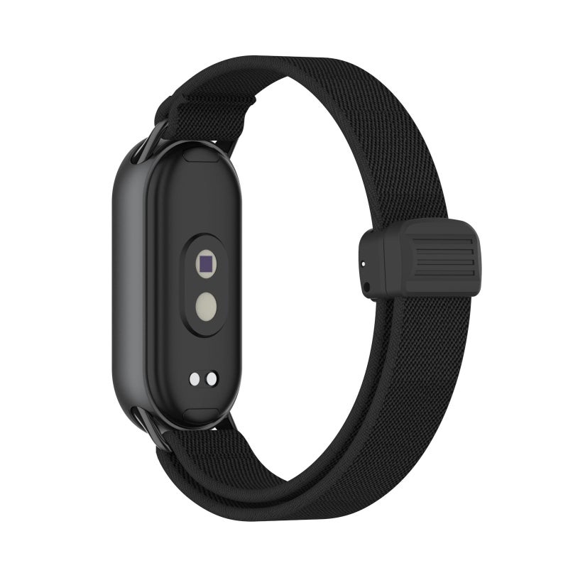 erorex For Xiaomi Smart Band 10 / 9 / 8 Metal Head Magnetic Plastic Buckle Elastic Nylon Watch Band(Black) - Image 2