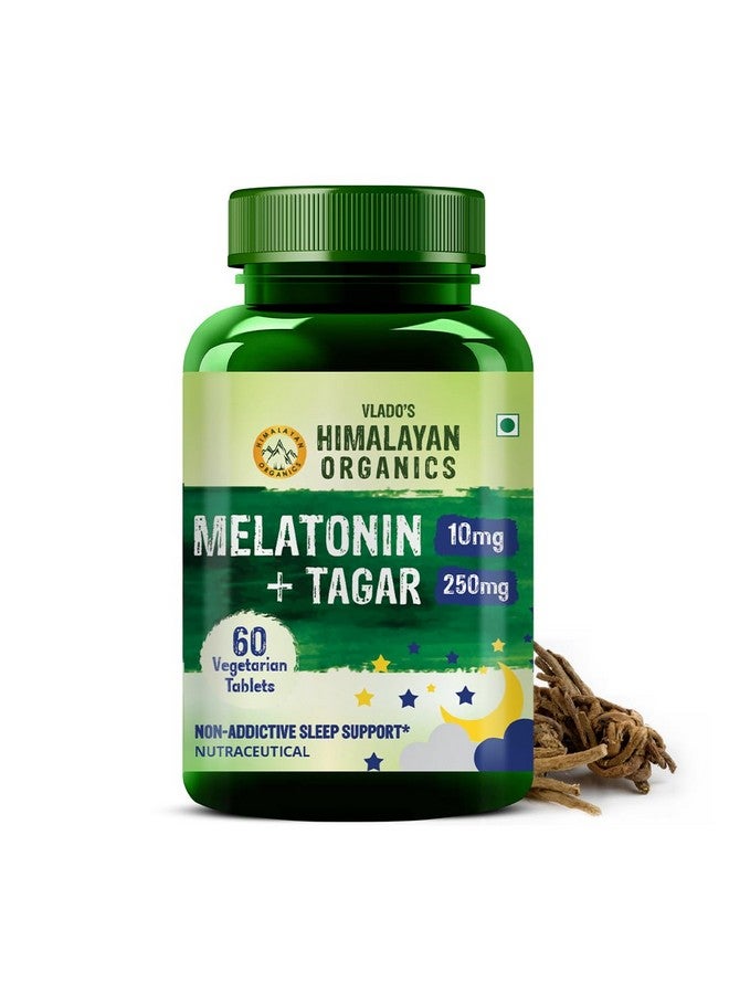 Himalayan organics مكملات فلافدو العضوية من الهيمالايا ميلاتونين 10 ملغ + تاجار 250 ملغ مع فيتامين ب6 وكالسيوم | غير مسبب للإدمان، نوم هادئ، تركيز محسّن، عقل مسترخي | جيد لصحة العين (60 قرص) - Image 1