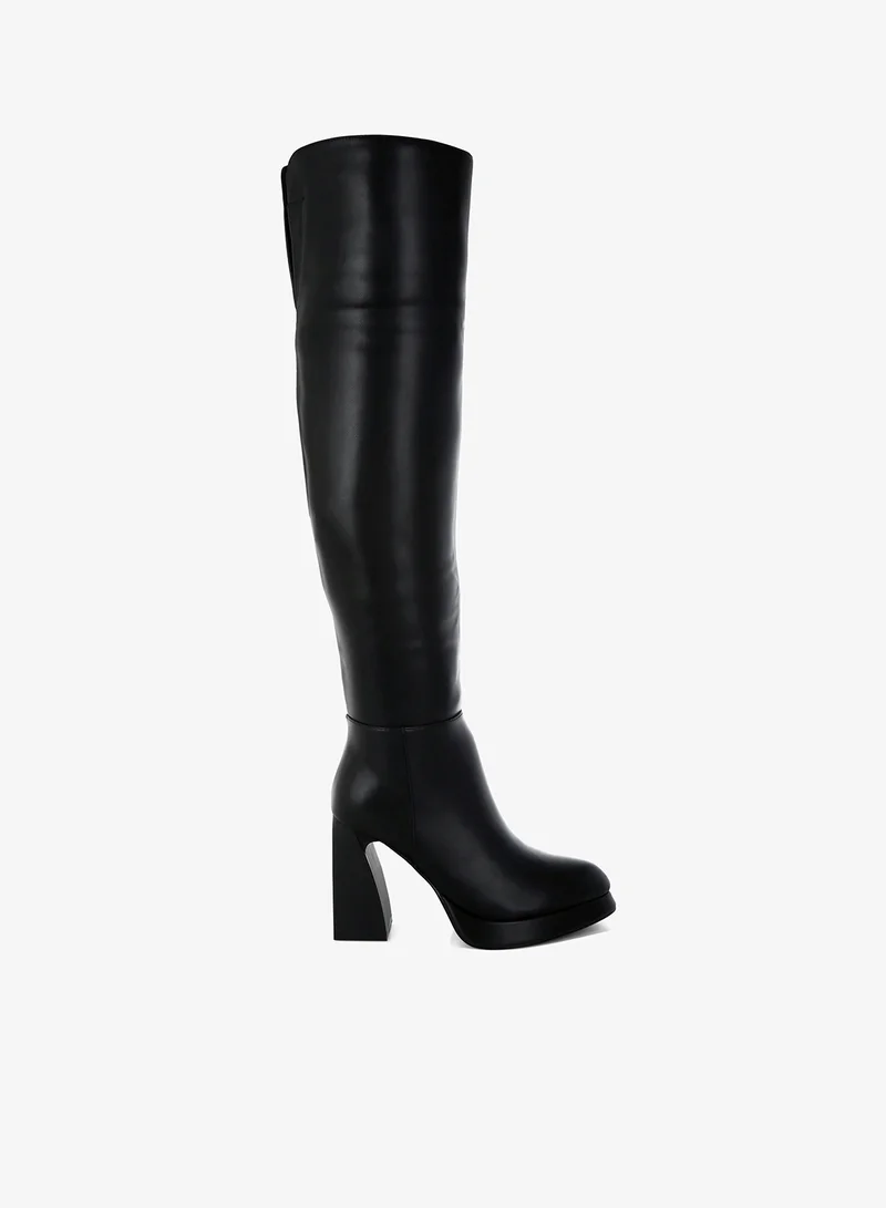Faux Leather Knee-High Boots in Black