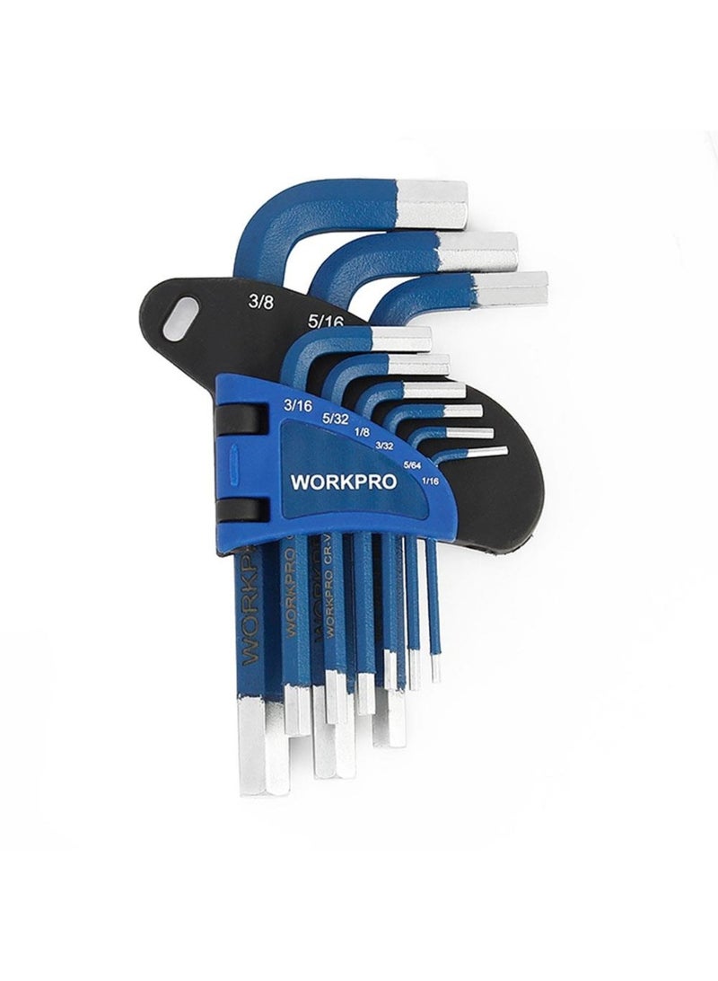 ووركبرو طقم مفتاح النكي مسدس مقاوم للصدأ مطلي مشرط متري 9 قطع قصير من وورك برو WORKPRO - طقم مفاتيح سداسية احترافية من صلب الكروم فاناديوم CR-V مع حامل لتنظيم الأدوات للميكانيكا والصيانة - Image 1