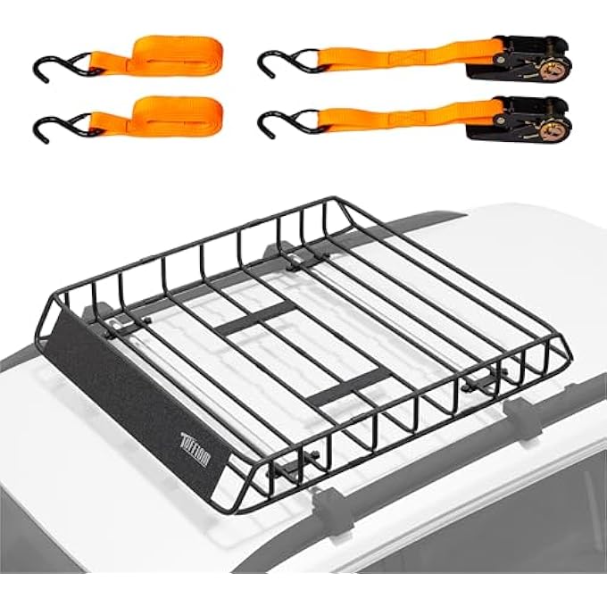 rayihni 46"x 36"x 6" Universal Rooftop Cargo Carrier Basket, Heavy Duty Steel Roof Rack Basket w/4 Straps with Hook, Car Top Rack Luggage Holder Carrier for SUV Car Truck Van - Image 2